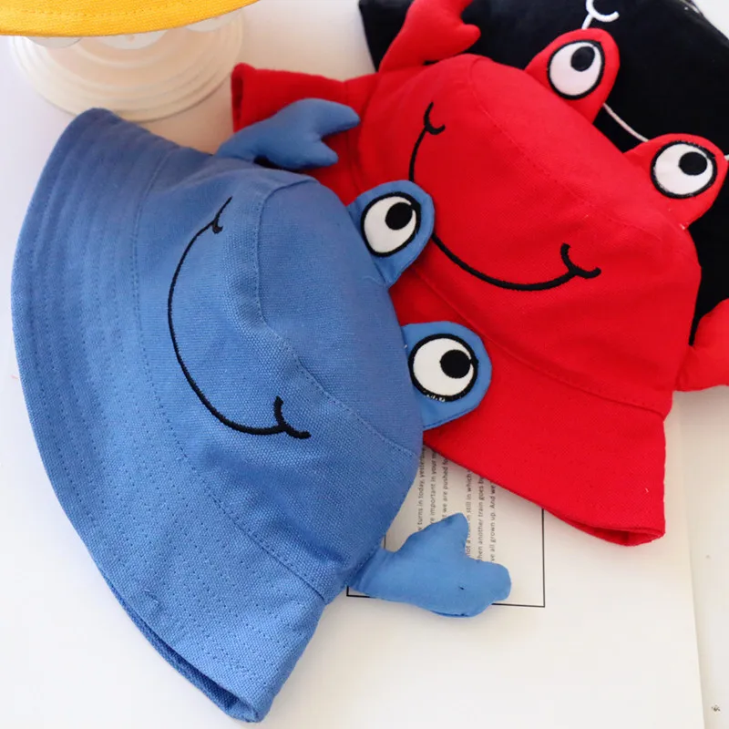Fashion Cartoon Crab Sun Hats For Children Wholesale Kids Bucket Hats 100% Cotton