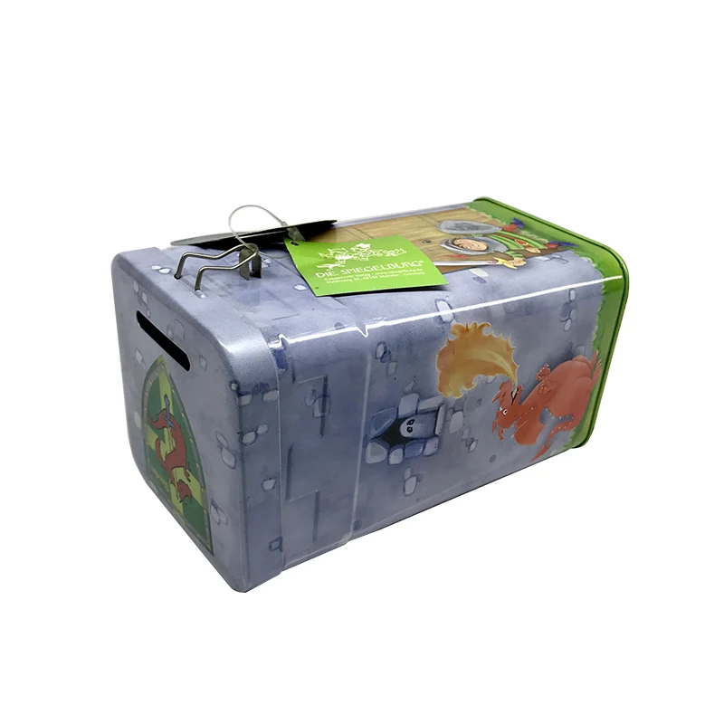 Chinese factory custom cute metal piggy bank with lock Money Saving Bank Tin Box food grade packing tin can