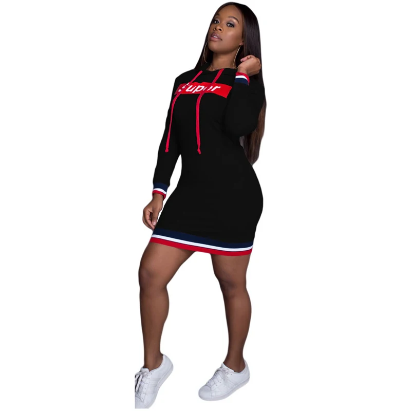 
Casual Hooded Collar Letters Printed Grey Polyester Mini Dress With African Bodycon Dress 