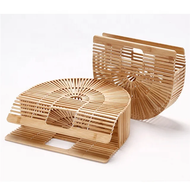 
Ins Popular Design Bamboo Woven Women Handbag Summer Beach Tote Bag Hollow Out Holiday Bamboo Acrylic Clutch Basket Bag 