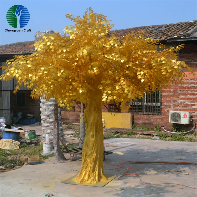 Large golden leaf decorative artificial wishing banyan tree