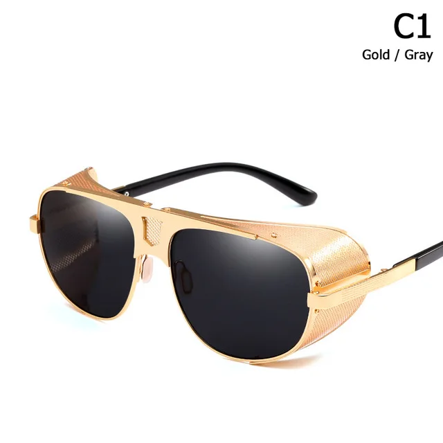 2022 Fashion Cool Shield Punk Style Side Mesh Sunglasses Vintage Oculos De Sol 66337 Iron Man SteamPunk Brand Design Sun Glasses