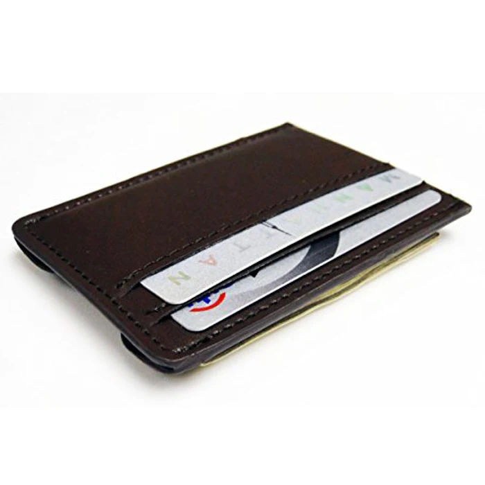 real leather card sleeve wallet with leather magnetic money clip