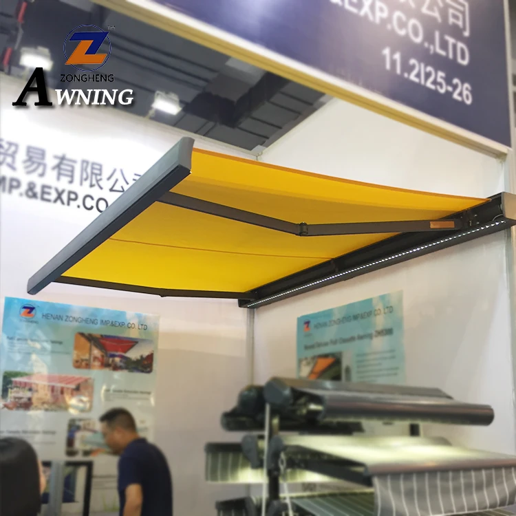 High Quality Outdoor Aluminum Sunshade Waterproof Retractable Motorized Awning With Remote Control+LED Light Patio Canopy