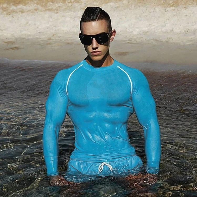 Спортивные колготки для фитнеса с длинным рукавом мужские спортивные рубашки Baselayer логотипом клиента