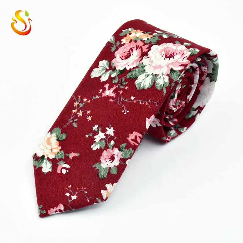 
Wholesale Custom Floral Printed Cotton Brick Colorful Skinny Ties 