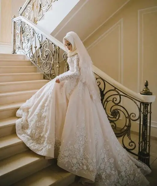 2019 Robe De Mariage Long Sleeve Elegant Ball Gown Muslim Wedding Dress