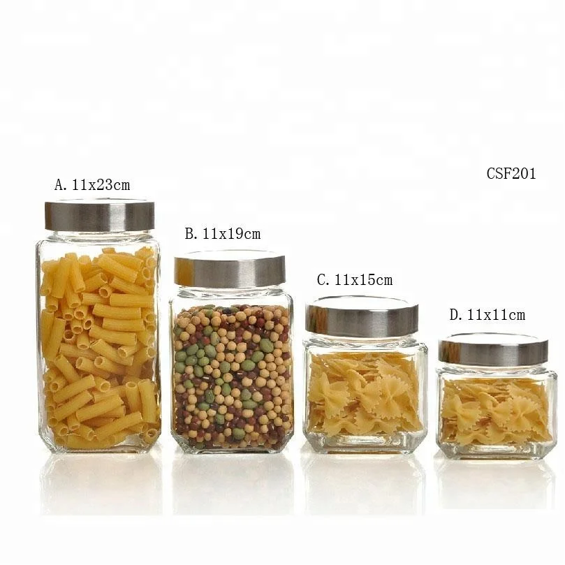 4 sizes square glass jar with screw top window lid