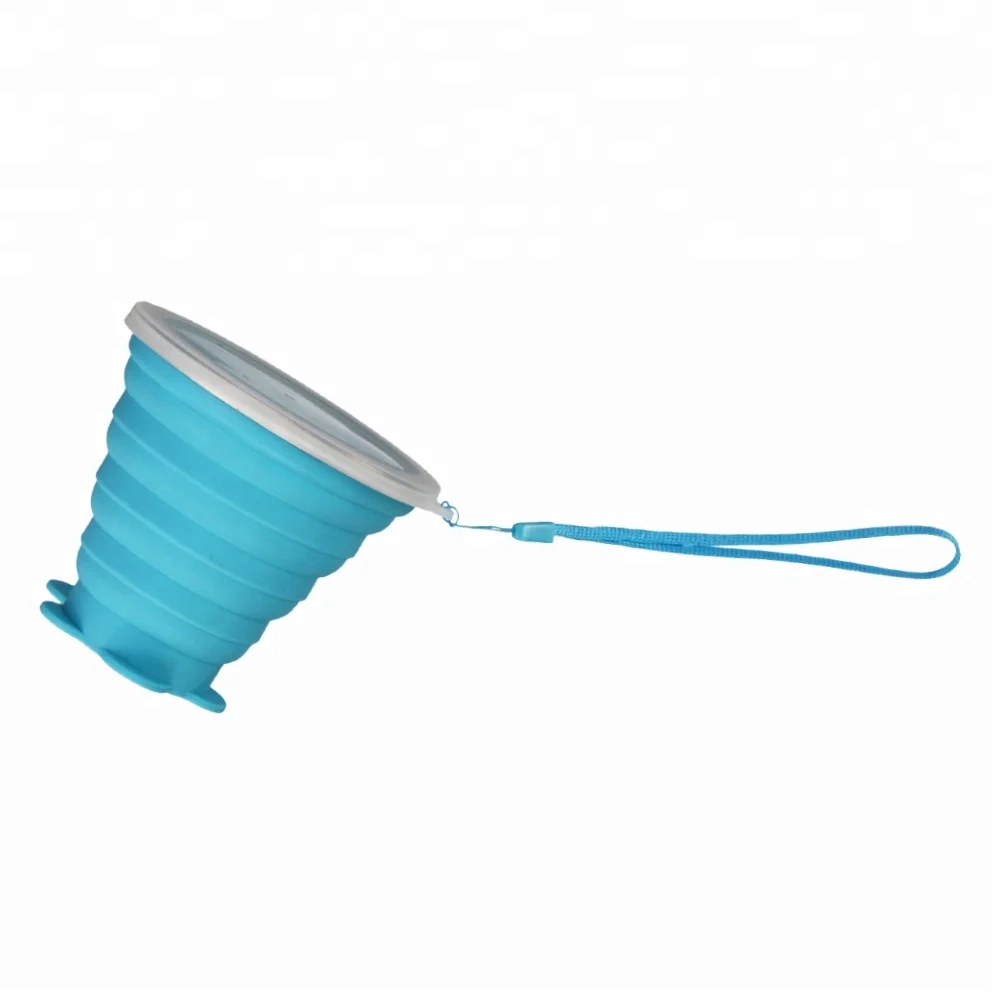 Hot selling promotion color folding eco friendly collapsible silicone cup with lids