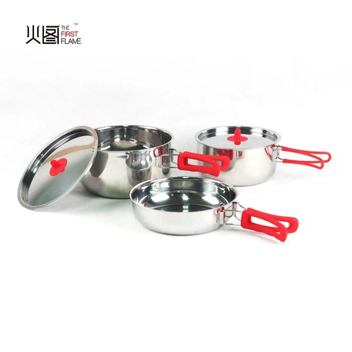 outdoor camping /stainless steel cookware set with foldable handle
