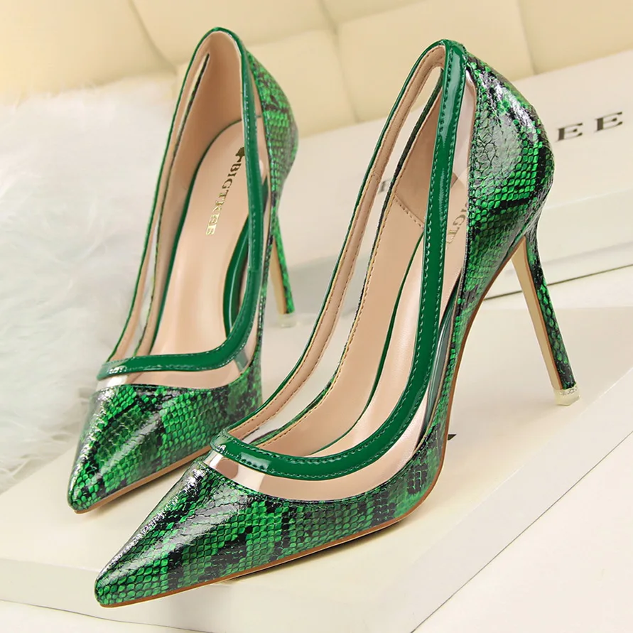 Fashion Snake Pu Leather Classics Stiletto High Heels Mature Sexy Ladies Footwear