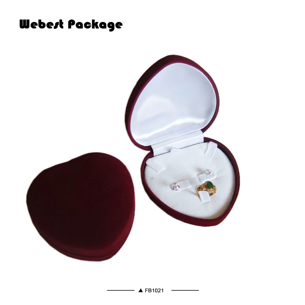 
Webest factory jewelry necklace set velvet red flocking double ring box heart 