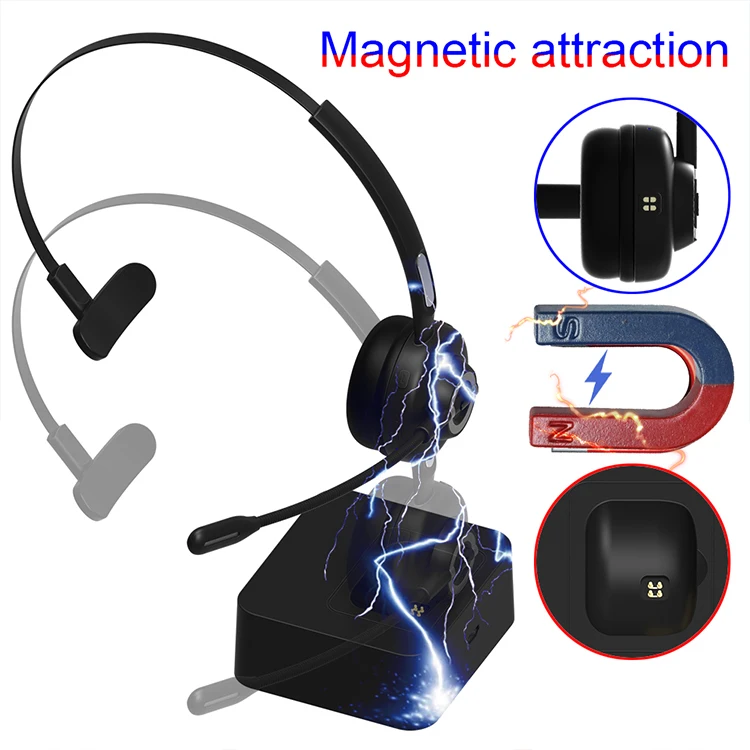 New Generation Bluetooth Headsets with Mic for PC Computer Driver Trucker Working Wireless Earpiece Earphone with Charging Base