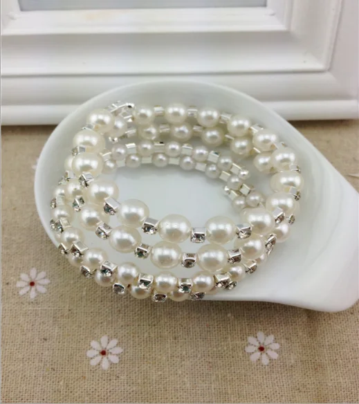 
Jewelry fashion bracelet multi-layer pearl jewelry twining spiral lady bracelet wide bracelet with diamond 