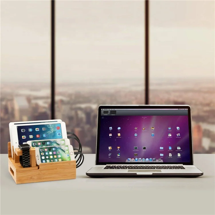  Бамбуковая зарядная станция настольный шнур-органайзер большой емкости док-станция совместимая со смартфонами iPhone и планшетами