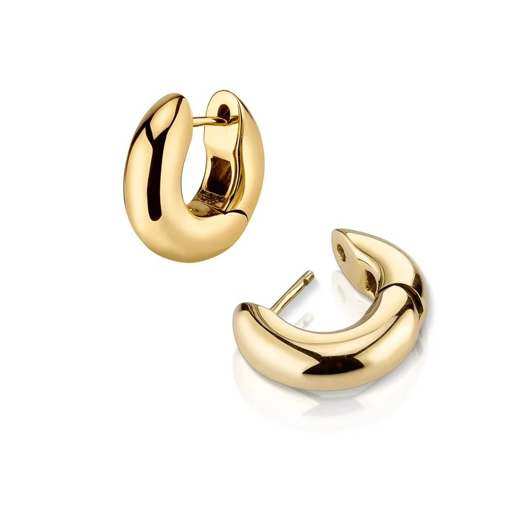 Bohemian Jewelry 925 Silver Smooth Plain Small Huggie Earring Gold Plated