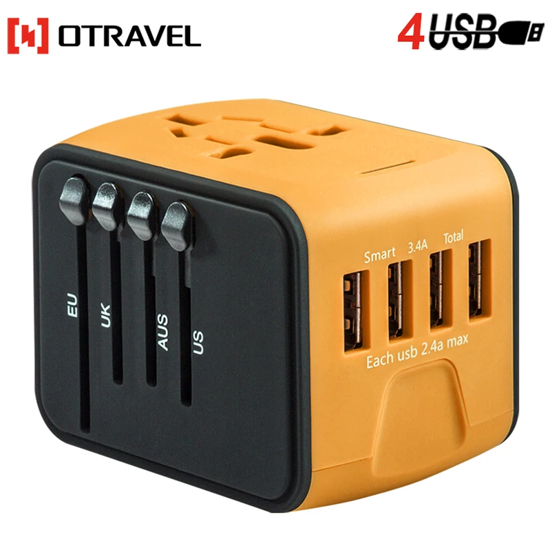 Travel adapter Outlet adapter travel accessory with 4 USB ports Universal Charger (UK, US, AU, Europe & Asia)