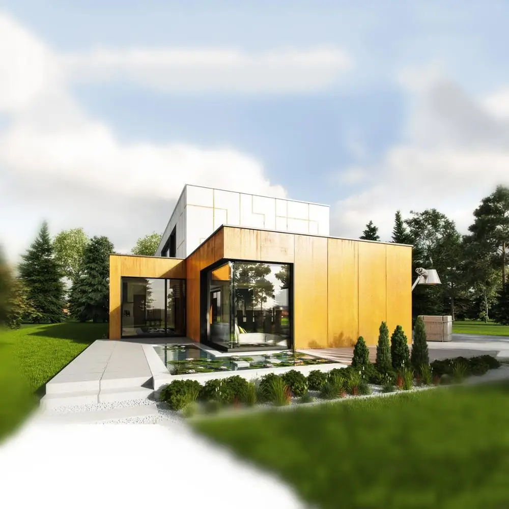 Hysun double layer container home with parking 40ft container house with WPC board and wooden exterior wall deco and FCB board