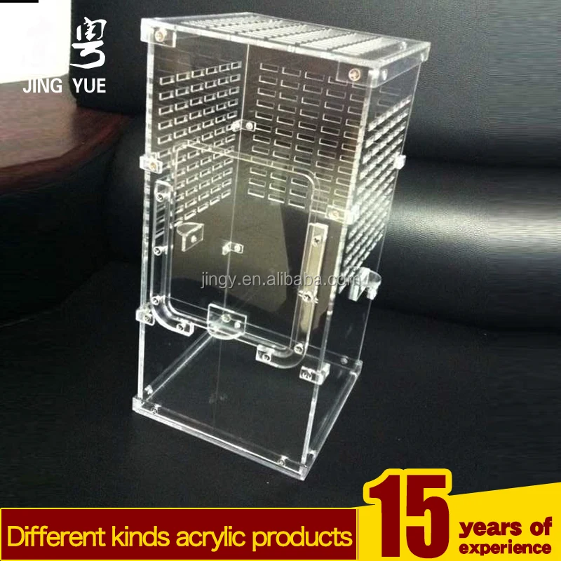 Factory custom clear pmma plexiglass acrylic reptile terrarium pet cage acrylic reptile cage for Larvae spiders ants scorpion