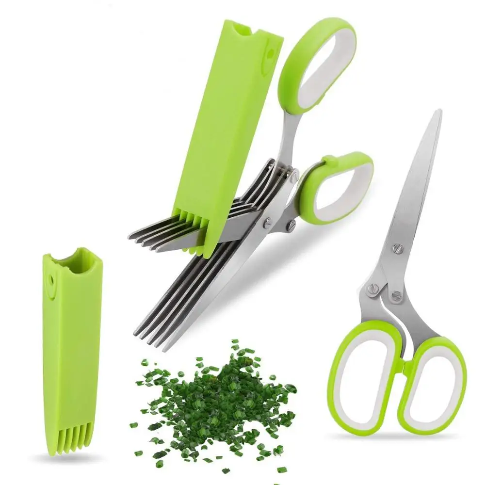 Wholesale hot sale multi-function vegetables 5 blades herb Shears Stainless steel kitchen scissors for cooking cutting
