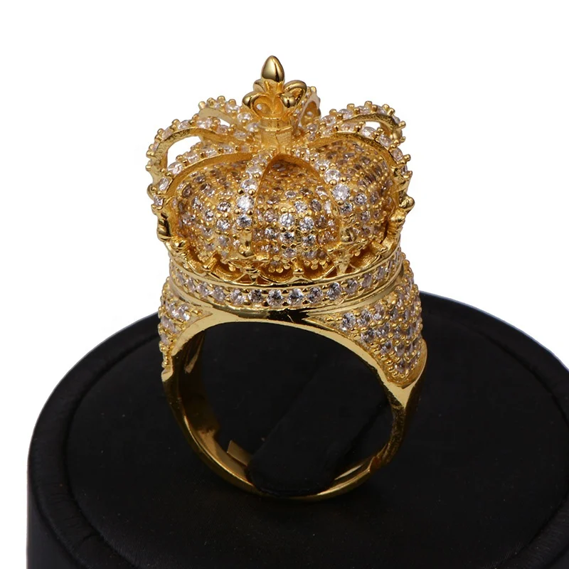 14K Gold 3D Iced Out Crown Diamond Ring For Man