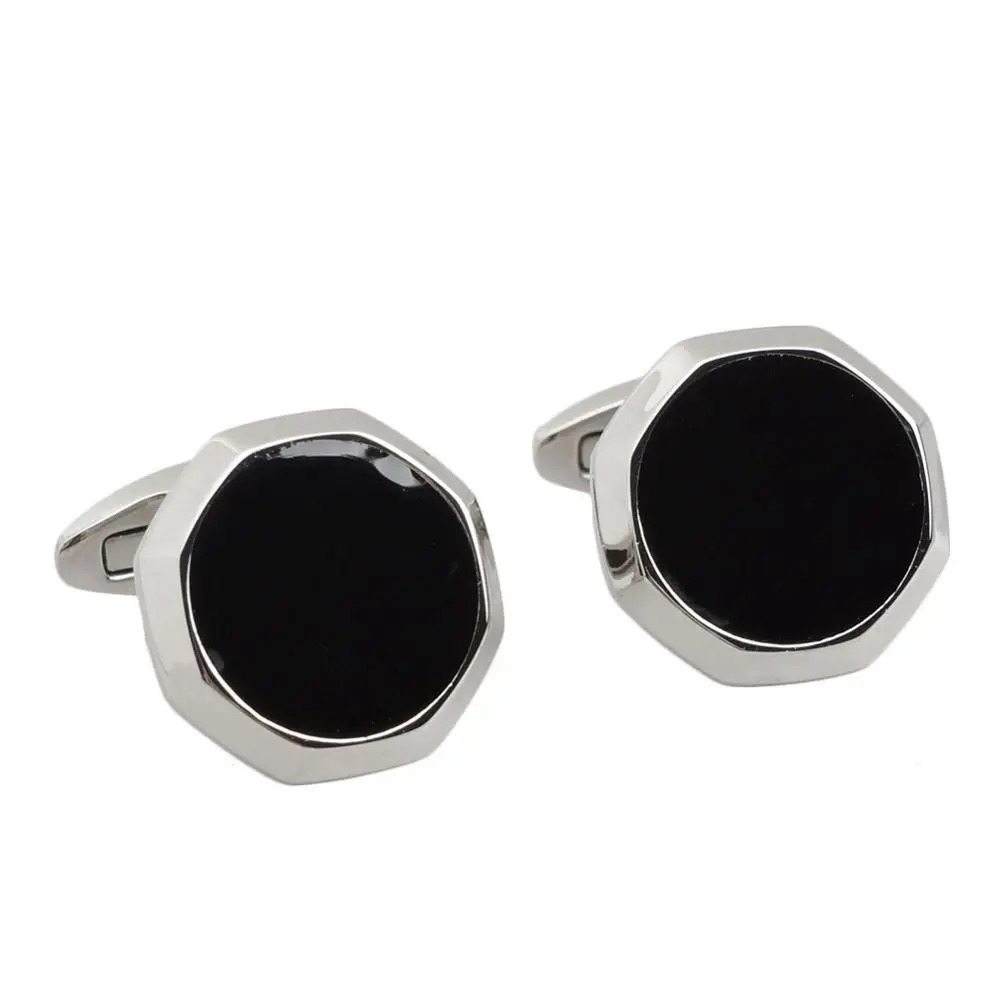 Fashion Polygonal Cufflinks Black Enamel Octagon Custom Vintage Metal Cufflinks