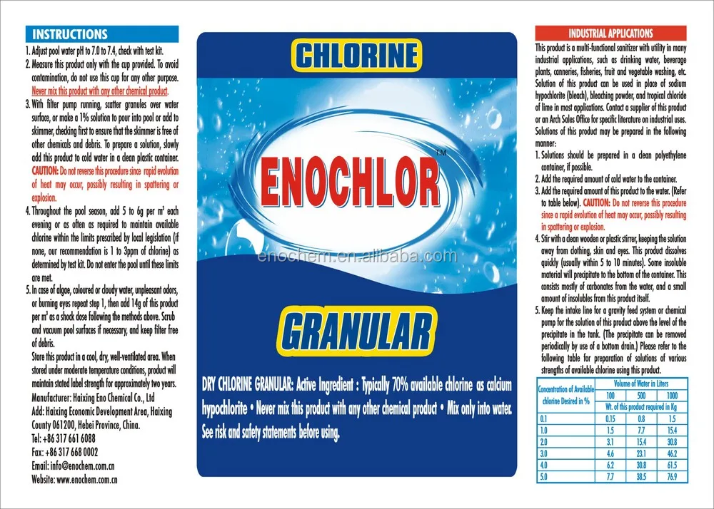 Заводская цена гипохлорит кальция, хлора таблетки