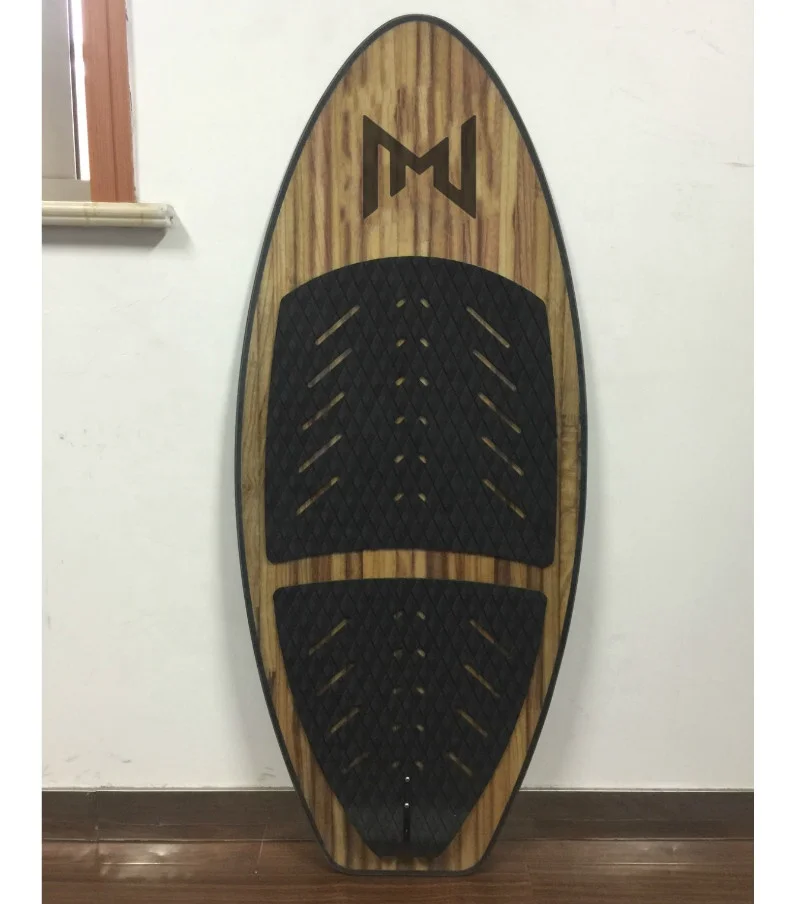 
Wood Skimboard & Wakesurf Board with Deckpad and Fins 