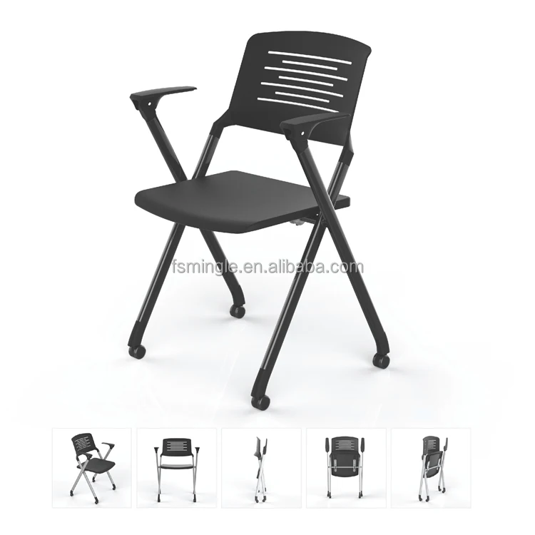 Foldable aluminum frame training chair with foldable writing tablet and armrest