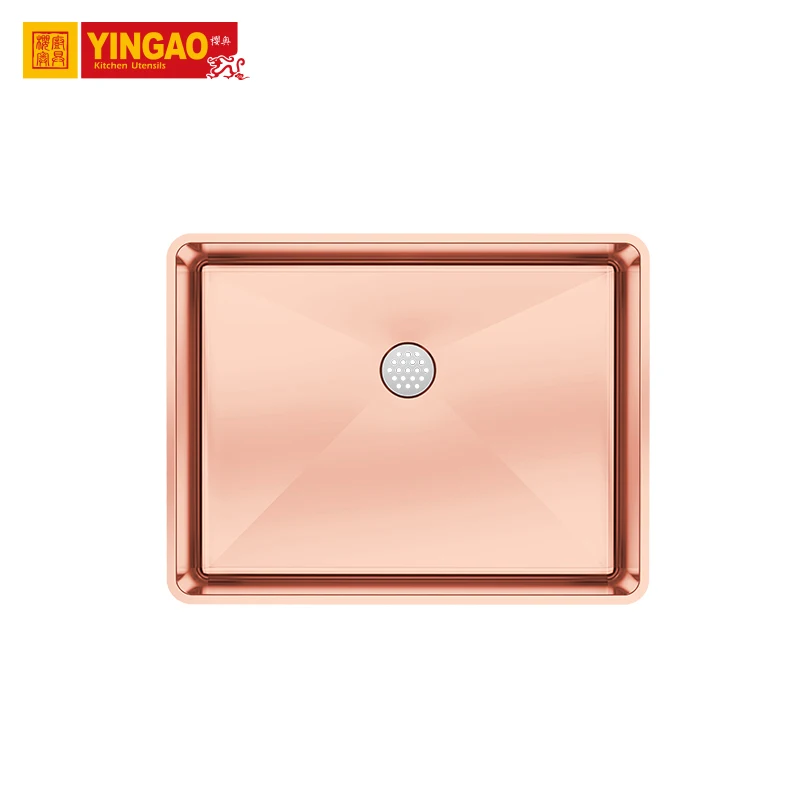 right angled PVD coating rose gold color undermount single bowl wash basin stainless steel bathroom sink