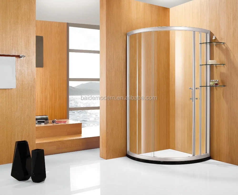 Wholesale customized sliding shower door arc design brushed aluminum frame tempered glass Silding shower door room