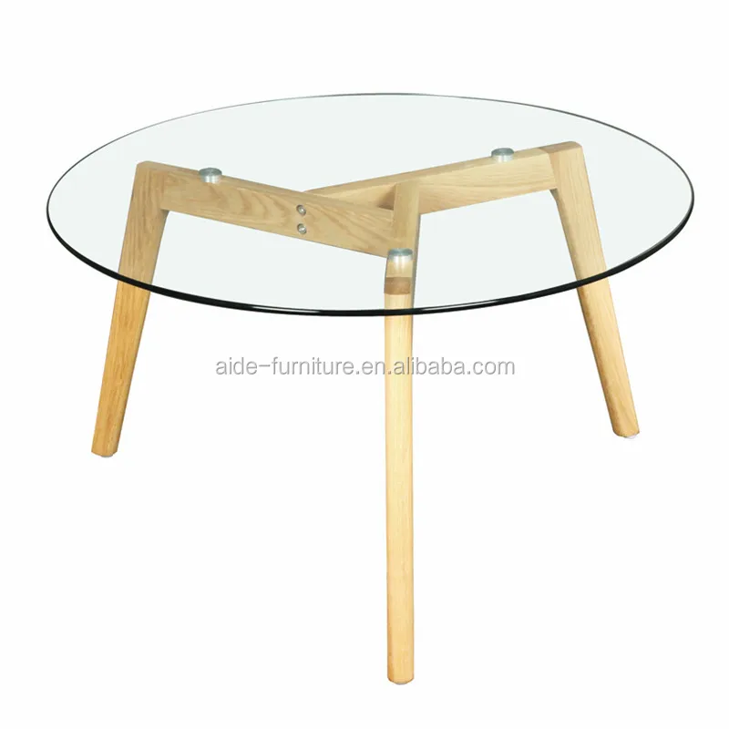 Three Wood Legs Glass Coffee Table For Home Living Furniture