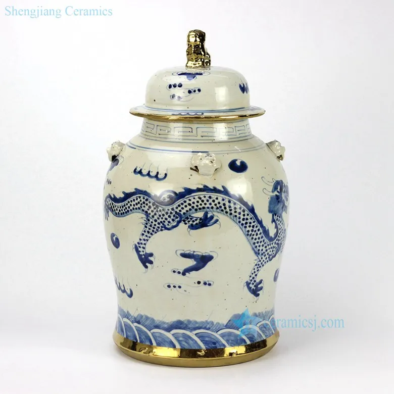 RZEY12-E Hand painted golden line sea cloud dragon porcelain jar