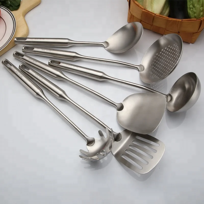 6pcs-18 8 cooking tool sets Includes Skimmer, Rice Spoon Soup spoon,Turner, Slotted Spatula and Spaghetti Server