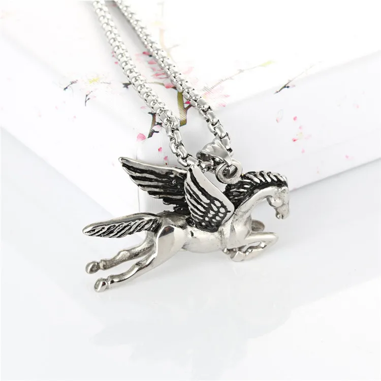 Pegasus pendants punk necklace men retro Zodiac Titanium horse necklace