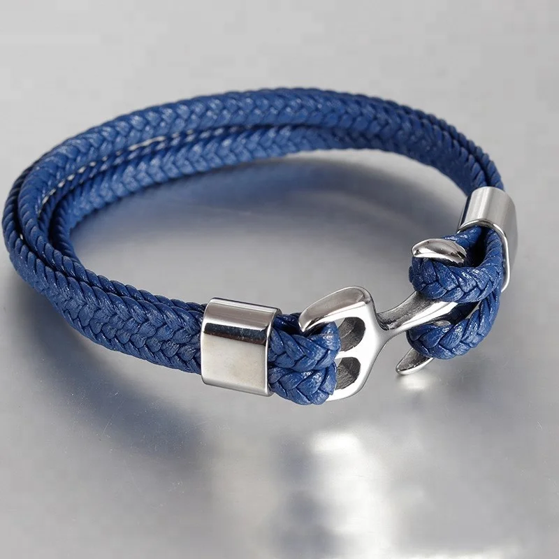 Cheap Handmade Men Leather Anchor Bracelet  Fashion Jewelry Wholesale