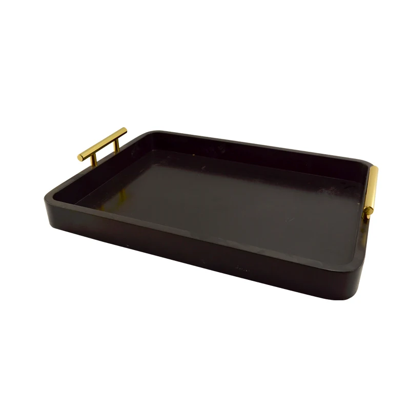 OEM print houseware custom rectangular black serving  wood armrest  long handle tray
