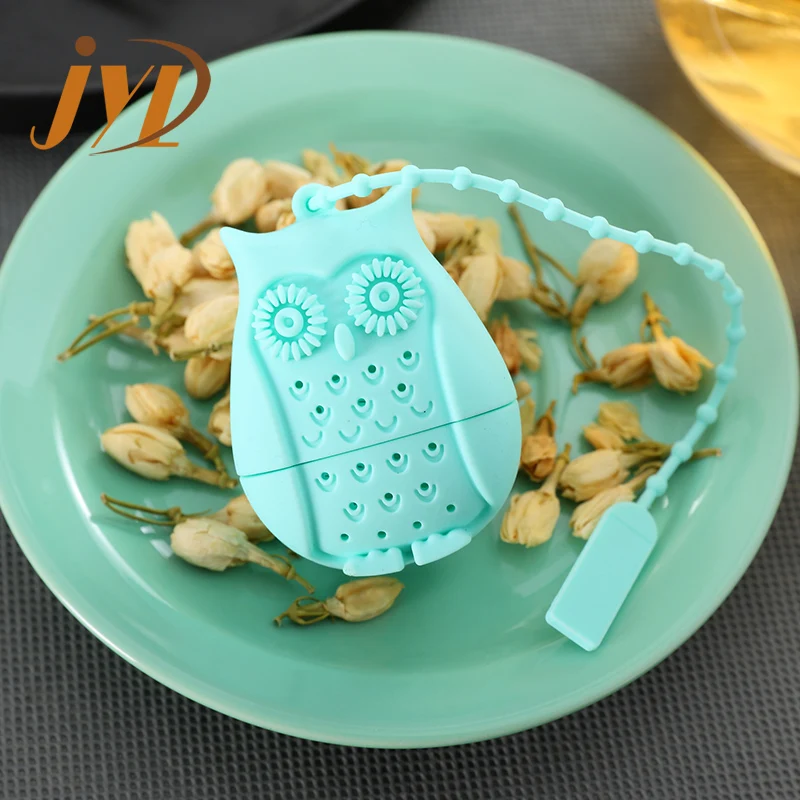Оптовая продажа силиконовый сепаратор в форме милой совы для приготовления чая ситечко заваривания