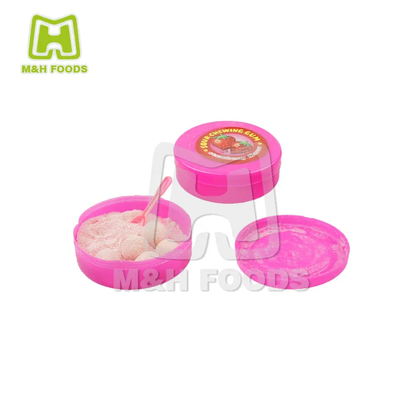 Bubble Gum Produce Type Fruity Sour Powder Candy with Round Shape Chewing Gum Candy