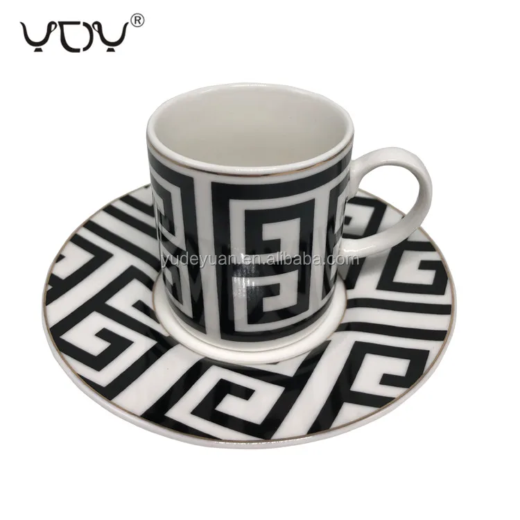 custom design modern classic pattern 90cc fine bone china coffee cup and saucer