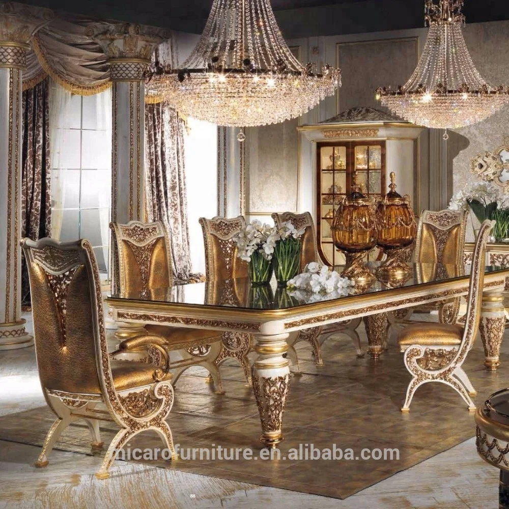 
new design baroque style brass and Wood solid wood classic italian dining room sets  (60557051846)