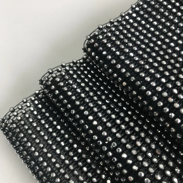 24 Rows 10 Yards Plastic Elastic Rhinestone Fishnet Fabric Crystal Mesh Fabric For Clothes
