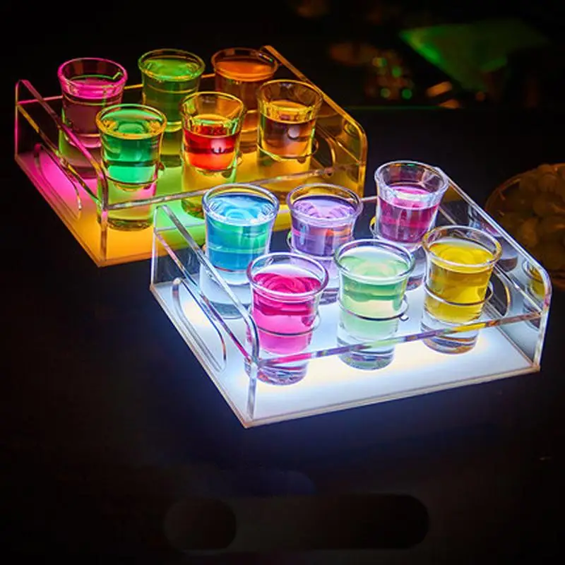 Color changeable LED Acrylic Tray  6/12-Bottle Shot Acrylic Bullet Cup drinkware Holder light up Wine acrylic rack