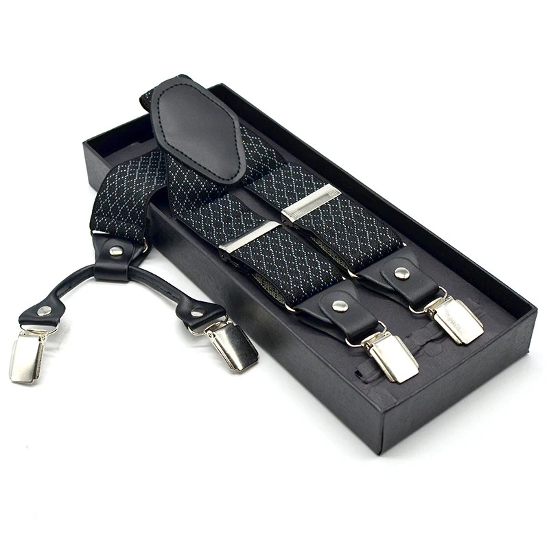 Оптовая продажа мужские подтяжки для 4 клипсы серебристого цвета из искусственной кожи цвета «металлик» кожи 3,2 см ширина 120 см длина полиэстер материал завод скоба