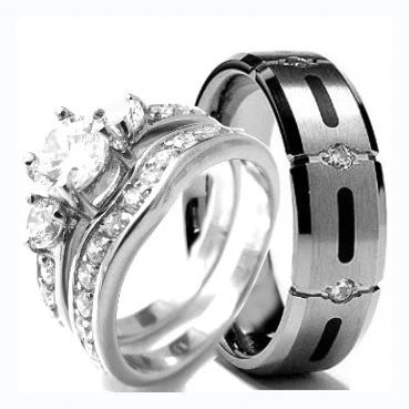 His & Hers 3 Pieces Engagement Wedding Rings Set