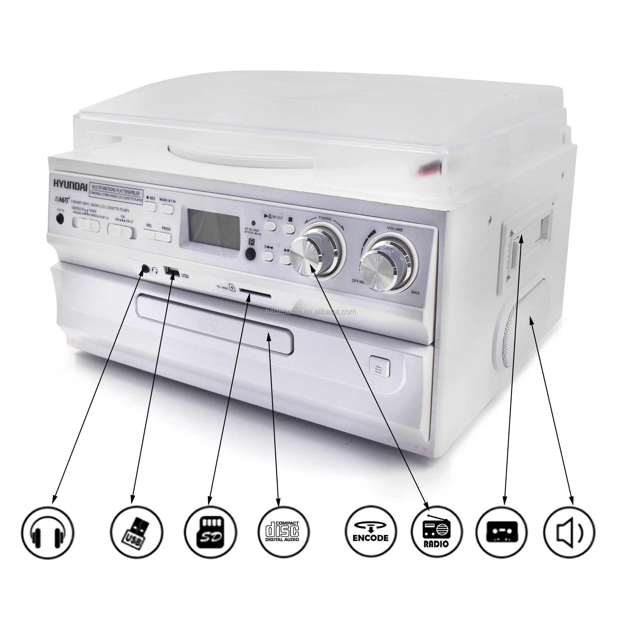 USB RECORDING VINYL TURNTABLE PLAYER WITH CD CASSETTE AND RADIO