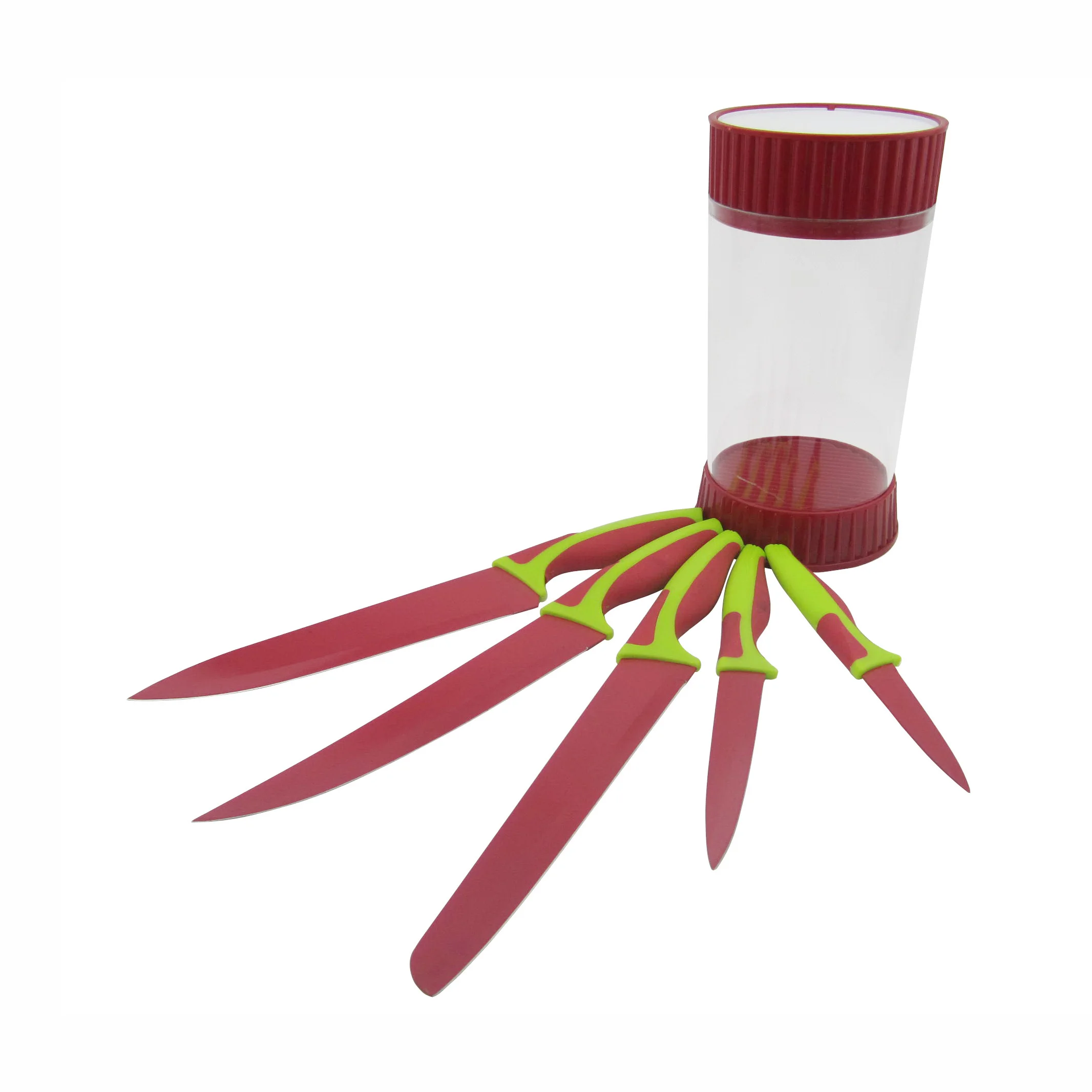 Red Color Non-Stick Knife Set with Universal Knife Block