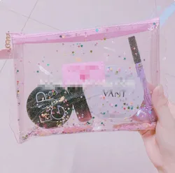 Customized  Mini fashion Glitter Clear Zipper PVC Cute Girl Beauty cosmetic  Bag