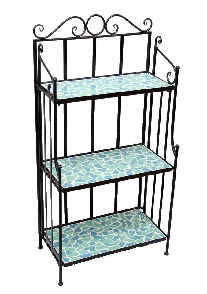 outdoor mosaic art corner 3 tier metal  Garden Shelf Plant Stand