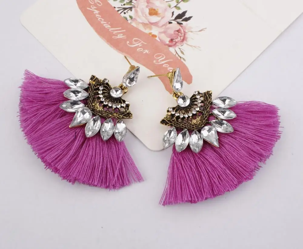 Latest fashion crystal stone earrings ladies personal vintage dangle earrings long tassel drop pendientes
